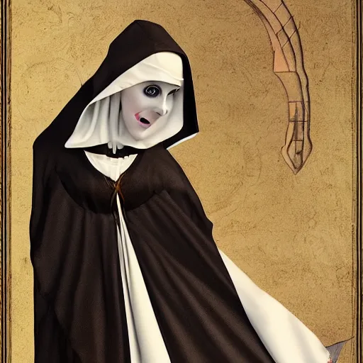 Image similar to female character inspired by venice carnival and nun | | art by greg rutswork and lois van barlee