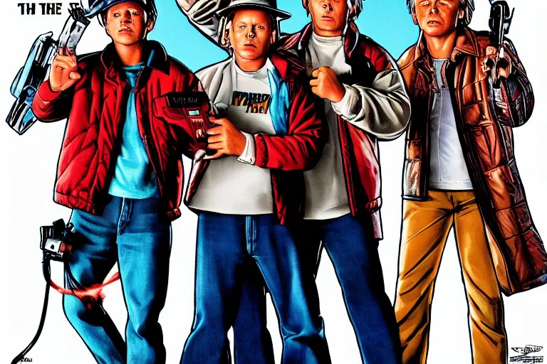 Prompt: the movie poster of Back to the future, Uncropped, highly detailed