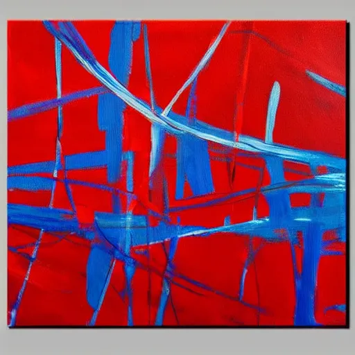 Image similar to acrylic abstract painting on canvas using primary red and blue