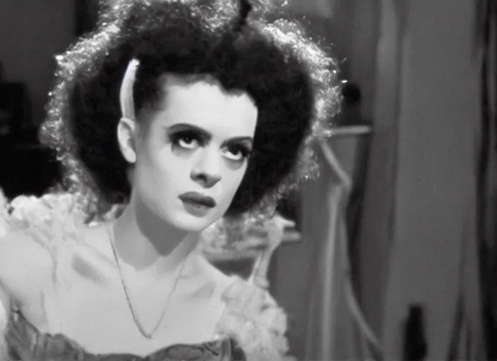 Image similar to bride of frankenstein ( 1 9 3 5 ) as a teen, still from john hughes movie sixteen candles