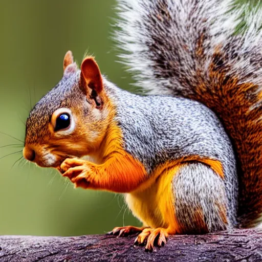 Prompt: squirrel with nut in lava