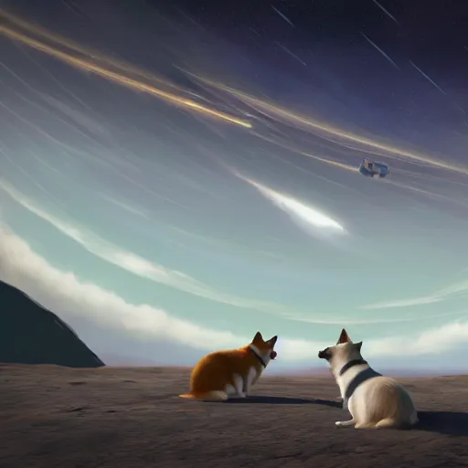 Image similar to Corgis in no man's sky, 4k, digital art, concept art