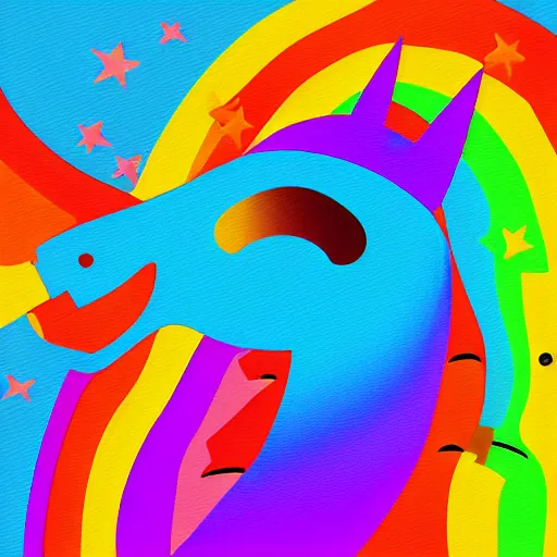 Image similar to Rainbow Robot Unicorn profile picture for social media sites. Limited palette, crisp vector line