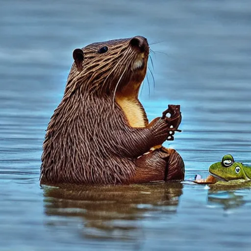 Prompt: “ a beaver eating a frog, animated ”