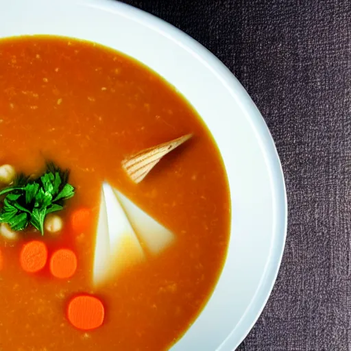 Prompt: a soup with teeth floating inside, food photography