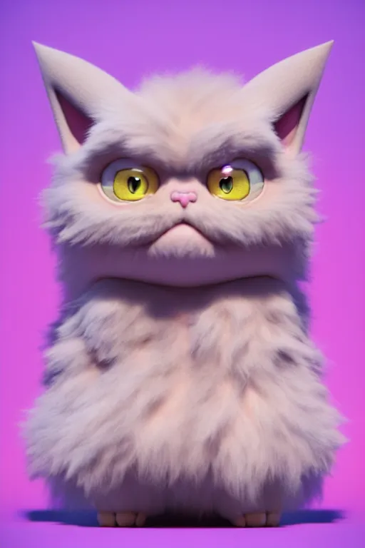 Image similar to high quality 3 d render hyperrealist very cute pastel fluffy! grumpy gargoyle cat hybrid, vray smooth, in the style of detective pikachu, hannah yata charlie immer, dramatic pink light, low angle, uhd 8 k, sharp focus
