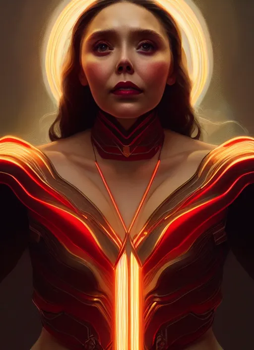 Image similar to portrait of modern darna, elizabeth olsen, intricate, elegant, glowing lights, highly detailed, digital painting, artstation, glamor pose, concept art, smooth, sharp focus, illustration, art by wlop, mars ravelo and greg rutkowski