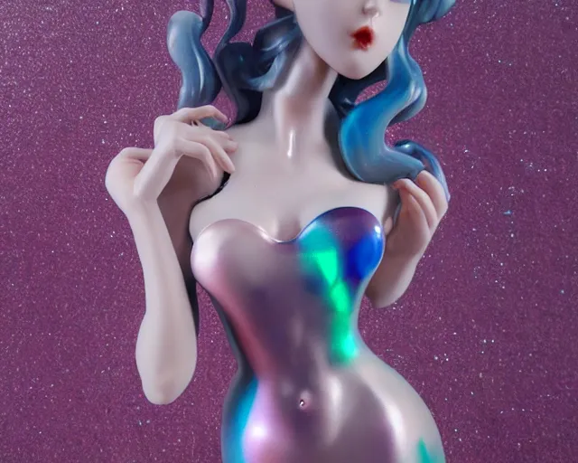 Image similar to James Jean isolated romantic girl vinyl figure, figure photography, dynamic pose, holographic undertones, glitter accents on figure, anime stylized, accurate fictional proportions, high delicate details, ethereal lighting - H 640