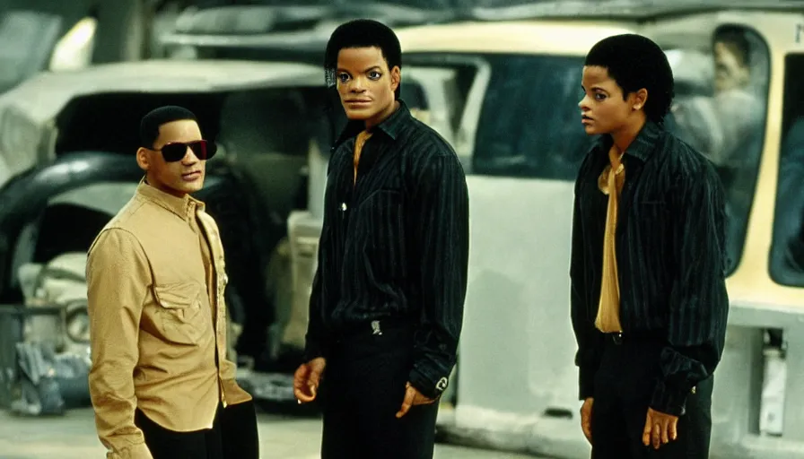 Image similar to michael jackson with short hair and will smith in men in black 3