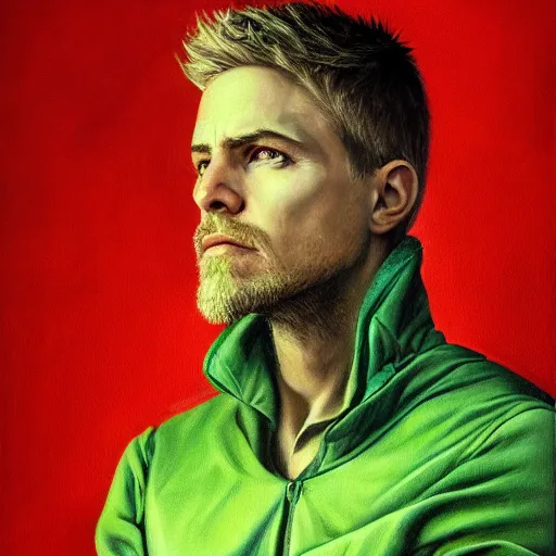 Image similar to surreal portrait painting of oliver queen in style of kenne gregoire, 4 k, highly detailed, epic lighting