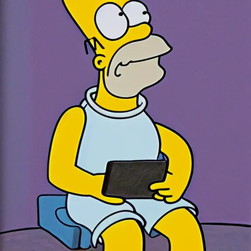 Image similar to homer simpson thinking, contemporary art print. high taste. intellectual / esoteric / mystery