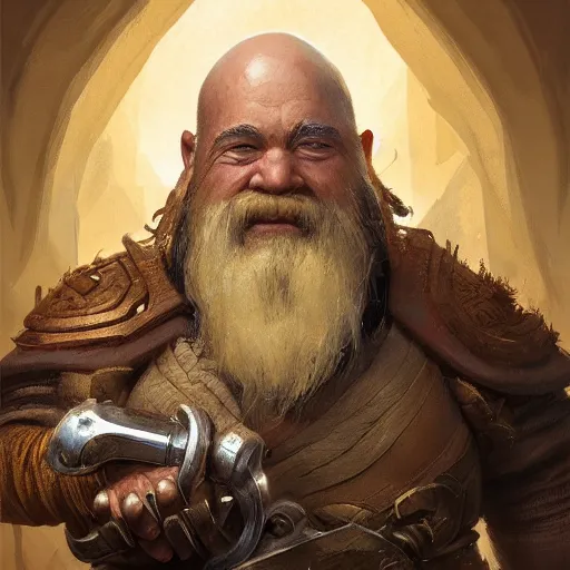Image similar to a detailed portrait of a dwarf monk dressed with a leather armor, by justin gerard and greg rutkowski, digital art, realistic painting, dnd, character design, trending on artstation