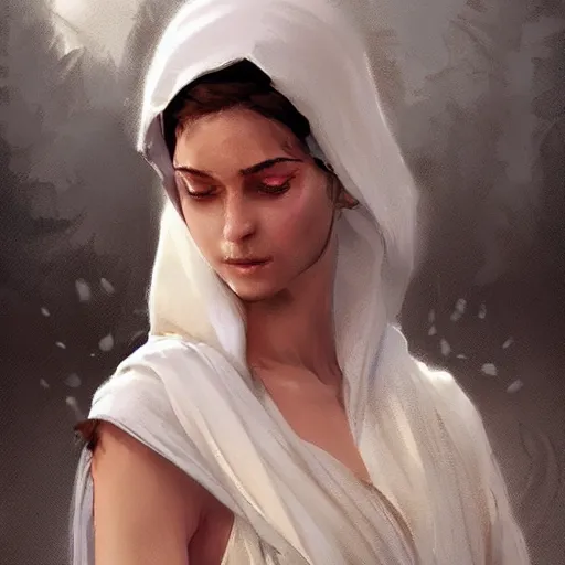 Prompt: zeus wearing an islamic women clothes by greg rutkowski