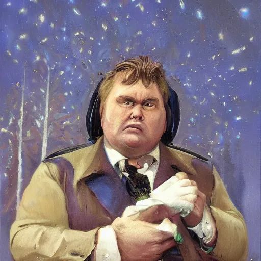 Image similar to portrait of john candy crying in the metaverse, fire and pain, oil on canvas by william sydney mount, trending on artstation