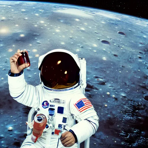 Image similar to astronaut drinking a bottle cola on the moon