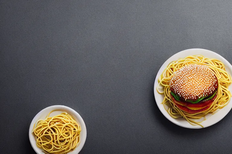 Image similar to mcdonalds spaghetti burger, commercial photography