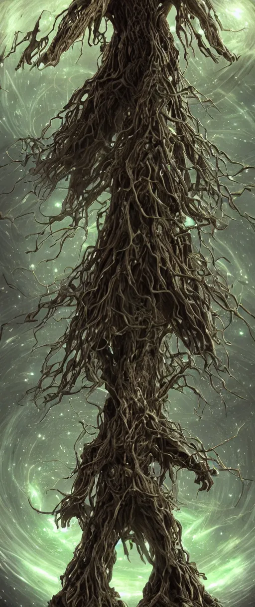 Image similar to Sheets of Star Twist recursively into a plasma hybrid Tree Form, The Grand Galaxy GodFather Treebeard End; Lord of the Rings; from dungeons and dragons and art direction by James Cameron ;by artgerm; wayne reynolds art station; cinematic quality character render; low angle; ultra high quality model; production quality cinema model; 4K; 8K; Grand, epic masterpiece, cinematic