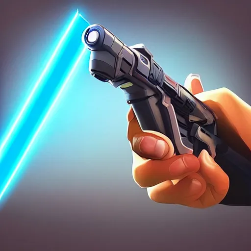 Image similar to “ hand in glove holding laser gun from the side, cinematic, digital art, fortnite style, award winning ”