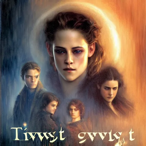 Image similar to detailed poster for twilight the movie with kristen stewart and robert pattinson, highly detailed painting by gaston bussiere, craig mullins, j. c. leyendecker 8 k, cold temperature, movie poster