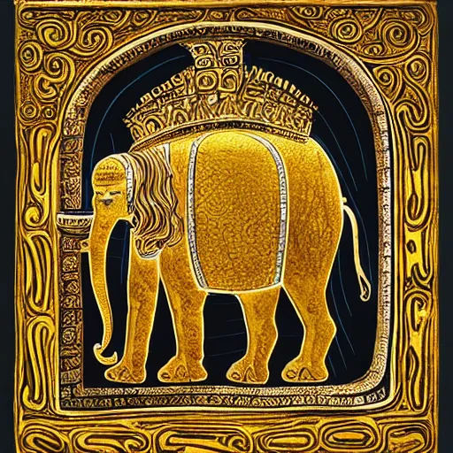 Prompt: golden mammoth as a deity in a medieval age where everyone is worshiping it