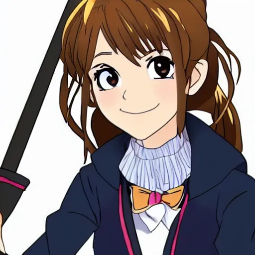 Prompt: emma watson as hermione granger as an anime character, holding a wand, anime hogwarts in the background