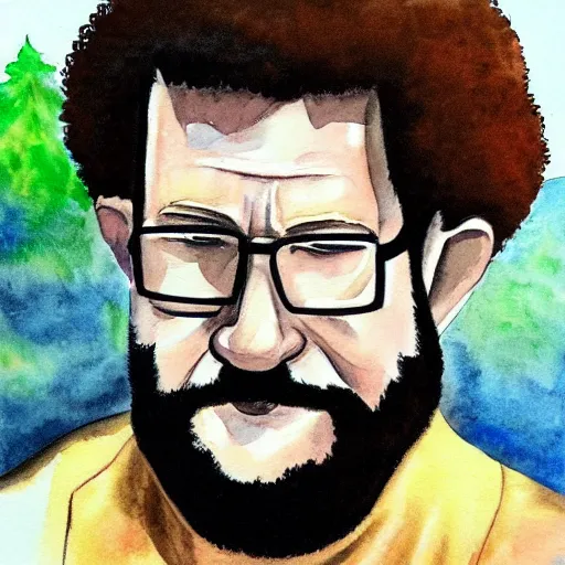 Image similar to water color portrait of hank hill, bob ross art, highly detailed, high quality, high resolution