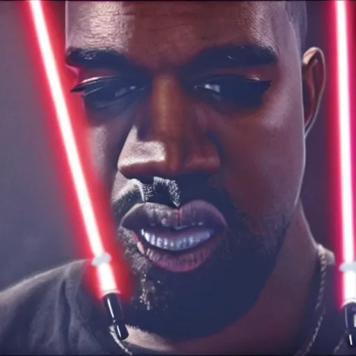 Image similar to kanye west vs drake lightsaber duel, cinematic, realistic