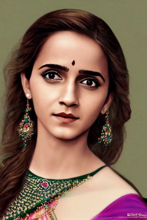 Prompt: photo of indian woman emma watson, portrait, desi, realistic, detailed, emma watson