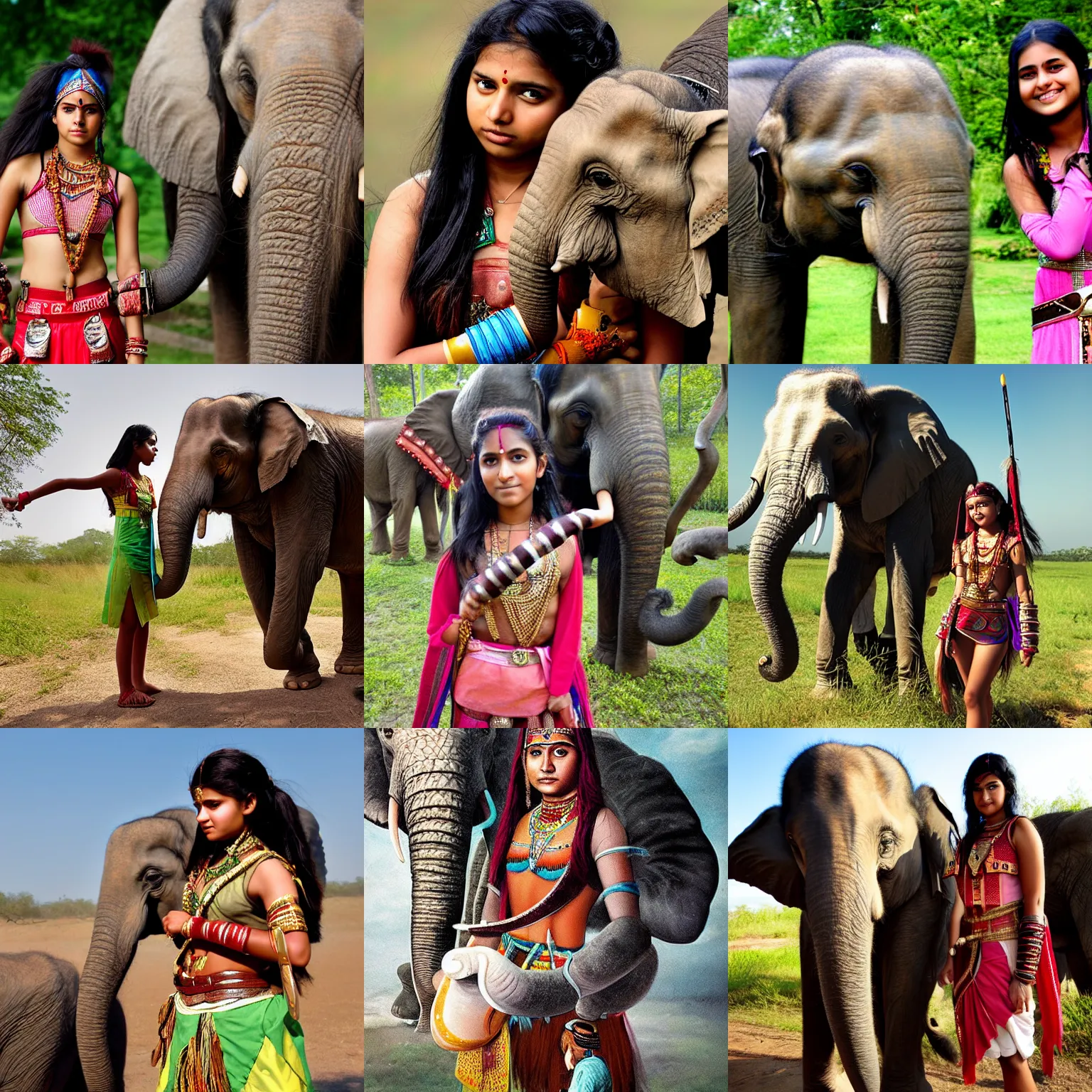 Prompt: A young adult Indian warrior princess, with her pet elephant