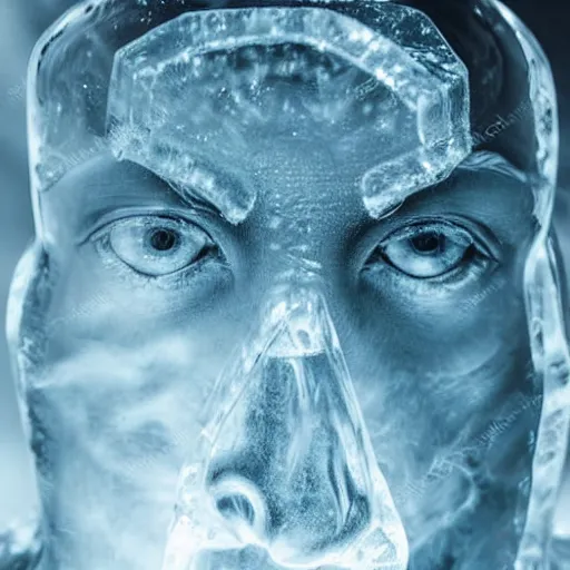 Image similar to see through clear sheet of ice sheet of ice in front of face face face behind ice face behind ice