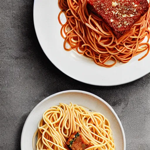 Image similar to spaghetti and meat cubes