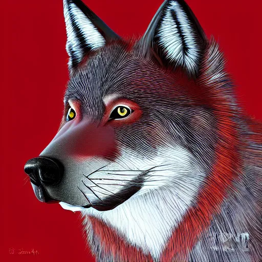 Prompt: a red face wolf, zoomorphism, digital painting, ultra sharp