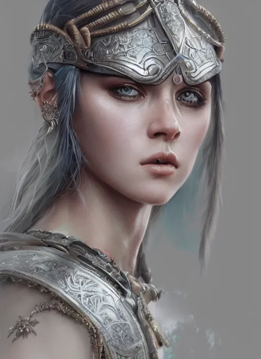 Prompt: detailed realistic character concept illustration pastel painting of a warrior princess in detailed clothing, insanely detailed and intricate, octane render, sss, postprocessing