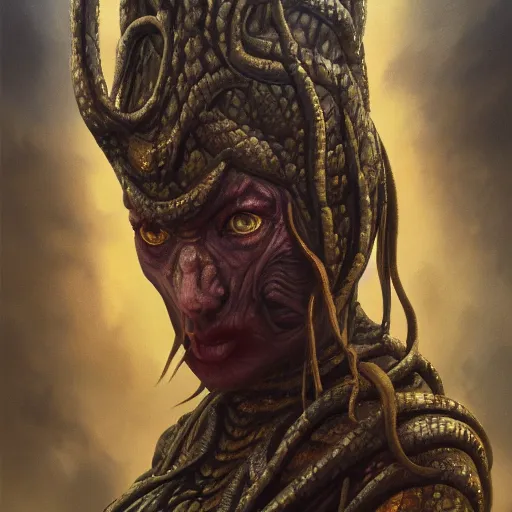 Image similar to snake woman, elden ring boss, matte painting, detailed, elden ring, oil on canvas