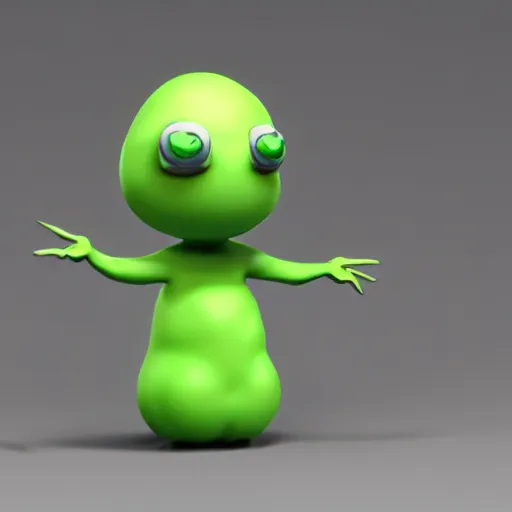 Image similar to 3 d octane render of a chibi transparent green slimeball character with eyes