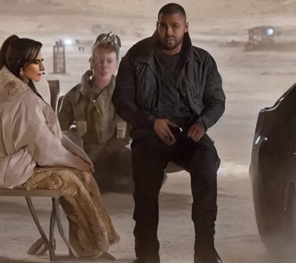 Image similar to a movie still of kim kardashian sitting with ryan gosling in the movie blade runner 2 0 4 9