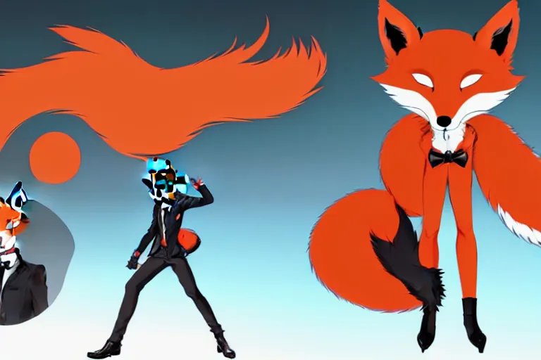 Image similar to a furry tan male fox on a persona 5 : royal ( by atlus ) video game splash screen, a furry male sandcolored tan fox fursona ( has hair ), persona 5 phantom thief style