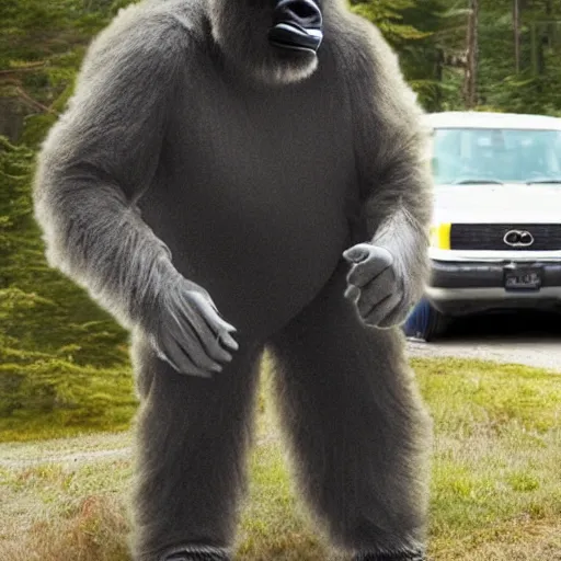 Prompt: A realistic photo of Walter White wearing a gorilla suit in New Hampshire