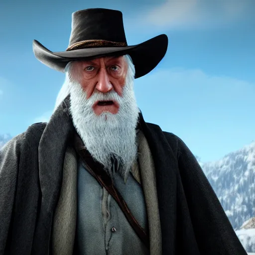 Image similar to Film still of Professor Dumbledore, from Red Dead Redemption 2 (2018 video game)