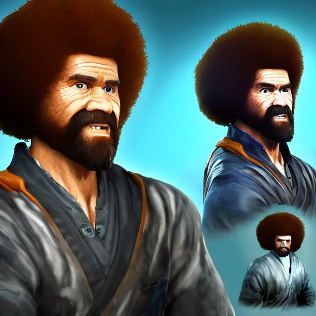 Prompt: bob ross as a main character in mortal kombat, concept, artstation, trending on deviantart, 4 k, very very detailed, realistic face,