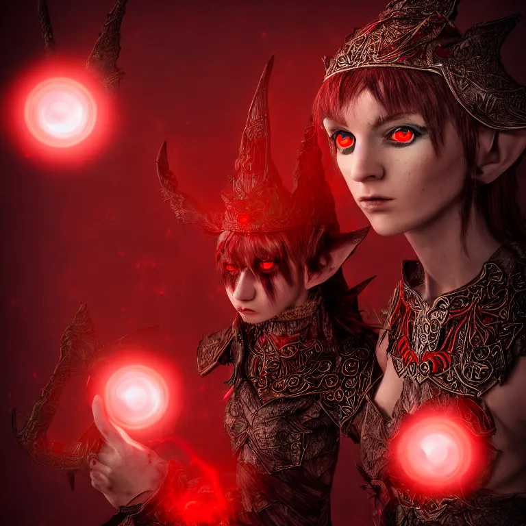 Image similar to A fantasy warrior elf having glowing red eyes, still film, 35 mm lens, intricate, protrait, gloomy background, sharp focus, digital art