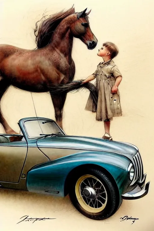 Image similar to ( ( ( ( ( 1 9 5 0 s cars and horses. muted colors. ) ) ) ) ) by jean - baptiste monge!!!!!!!!!!!!!!!!!!!!!!!!!!!