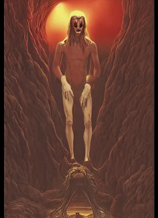 Image similar to twin peaks poster art, of the wendigo demon, david bowie finds it's lair, by michael whelan, rossetti bouguereau, artgerm, retro, nostalgic, old fashioned