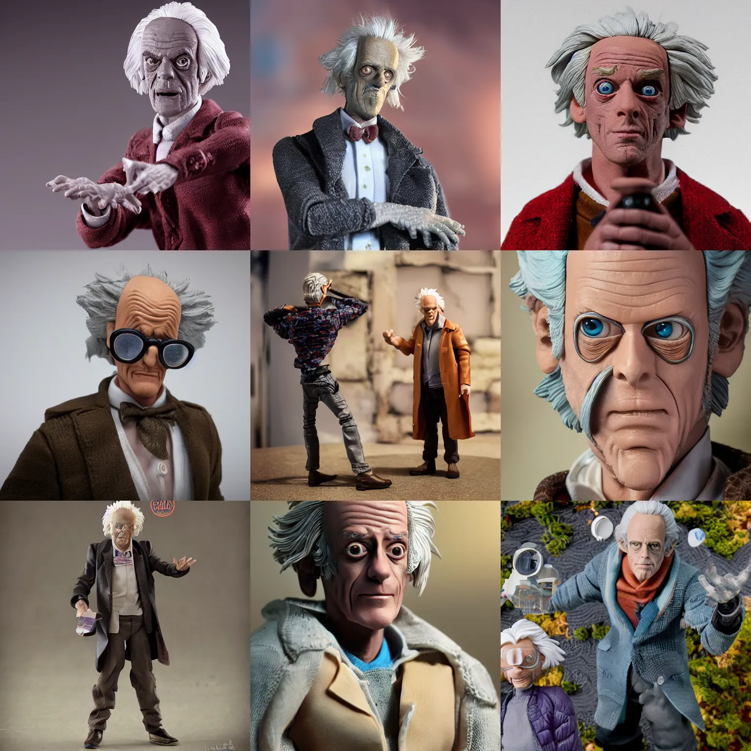 Prompt: mid shot of a neca action figure christopher lloyd emmett brown, depth of field, zeiss lens, detailed, symmetrical, centered, fashion photoshoot, by nicoletta ceccoli, mark ryden, lostfish, earl nore, hyung tae, frank frazetta, breathtaking, 8 k resolution, extremely detailed, beautiful, establishing shot, artistic, hyperrealistic, octane render