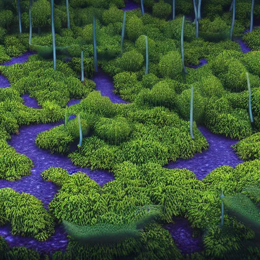 Image similar to artistic render of a scene with detailed blueberry bushes in a nordic forest. Digital art. 4K. Unreal engine. Trending on artstation.