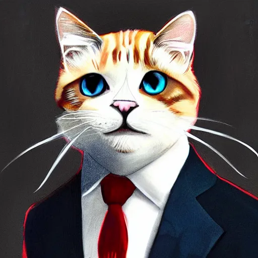 Image similar to cat wearing a suit artstation