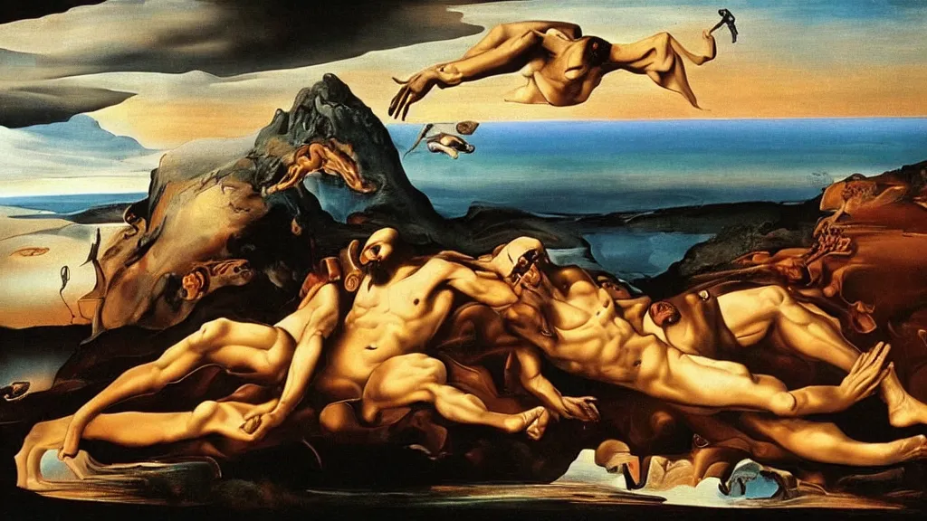 Image similar to the creation of adam by dali