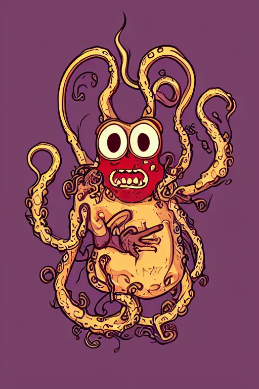 Image similar to Racoon with tentacles, the devil, sticker, blood thirsty, spawn of Satan, burning in hell, blood, evil, colorful, illustration, highly detailed, simple, smooth and clean vector curves, no jagged lines, vector art, smooth