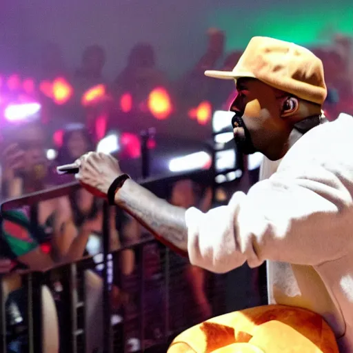 Prompt: kanye west performing a live concert inside of a mcdonalds playplace