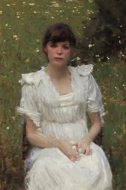 Image similar to Richard Schmid and Jeremy Lipking full length portrait painting of a victorian castle